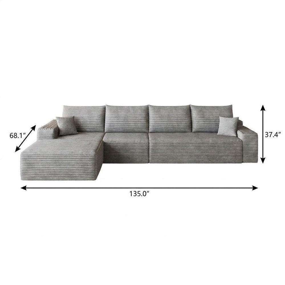 Gray Corduroy Modular L Shaped Sofa and Chaise Sectional