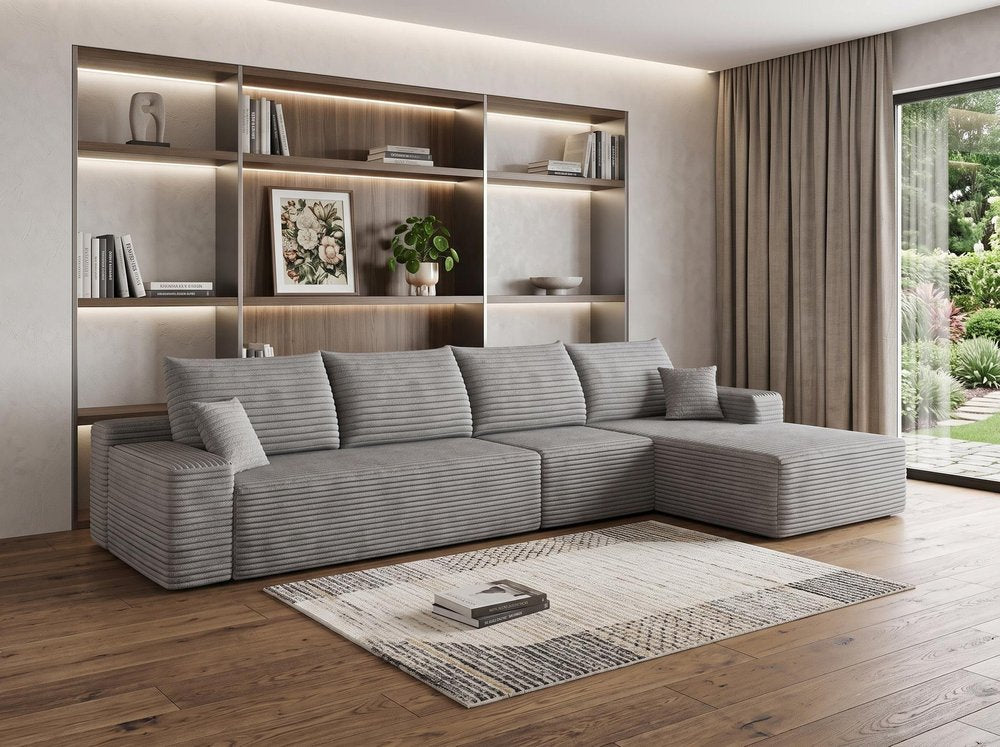 Gray Corduroy Modular L Shaped Sofa and Chaise Sectional