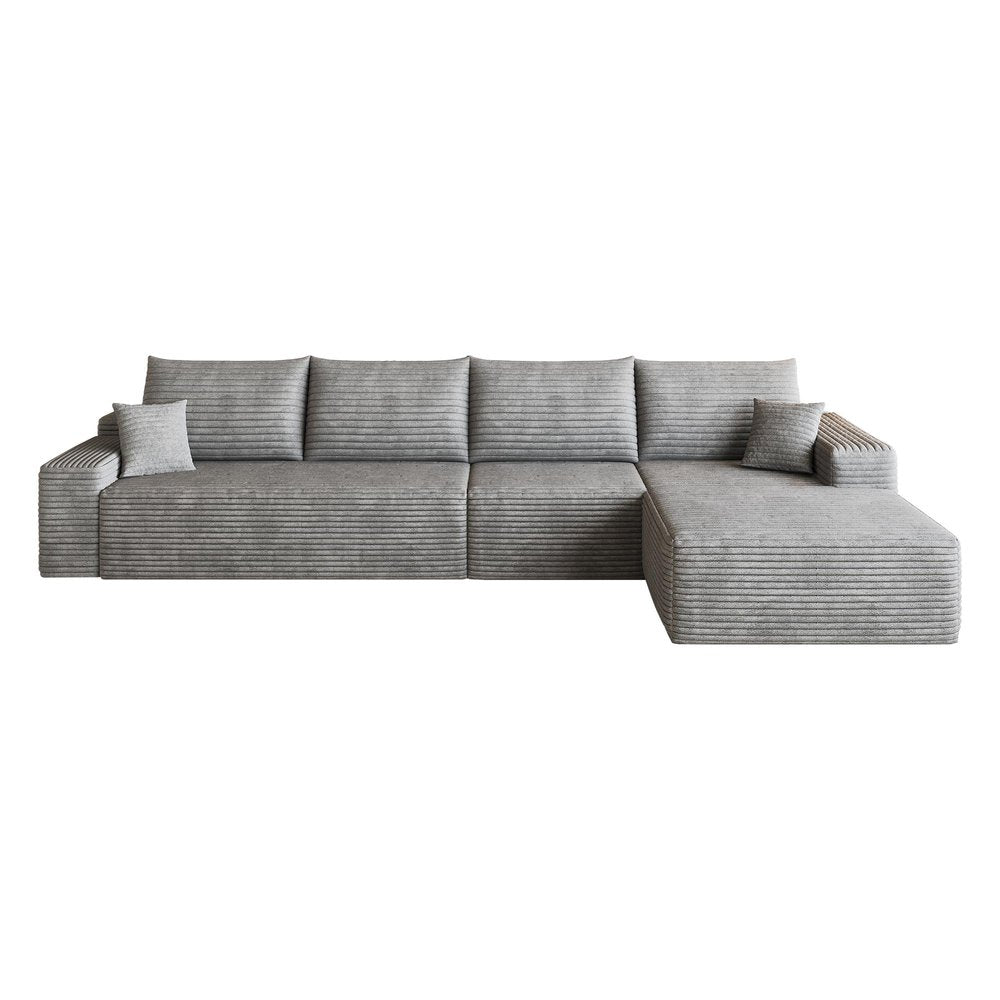 Gray Corduroy Modular L Shaped Sofa and Chaise Sectional