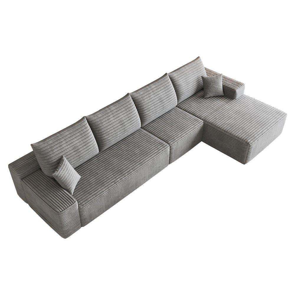 Gray Corduroy Modular L Shaped Sofa and Chaise Sectional