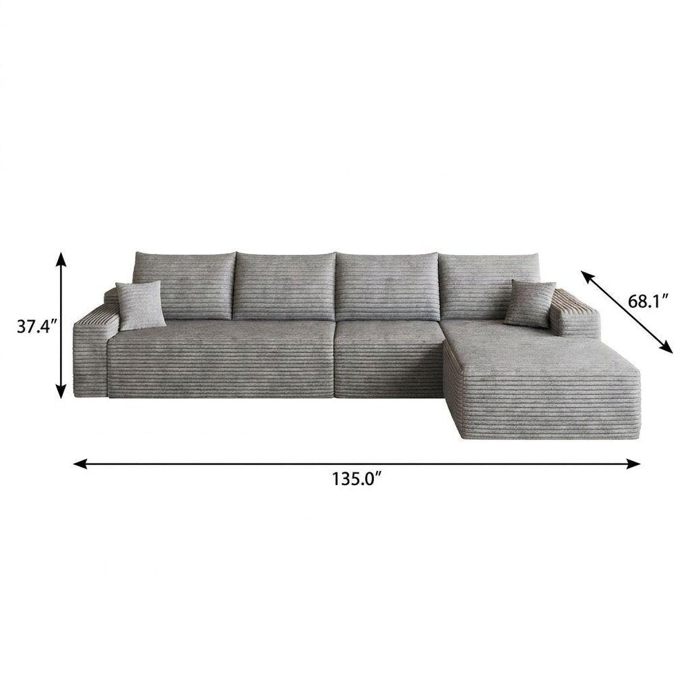 Gray Corduroy Modular L Shaped Sofa and Chaise Sectional