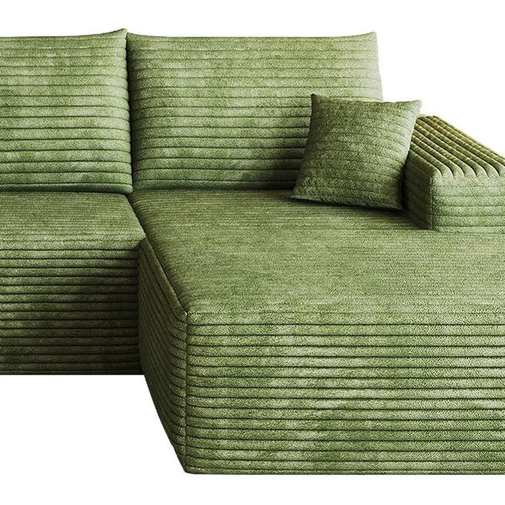 Green Corduroy Modular L Shaped Sofa and Chaise Sectional
