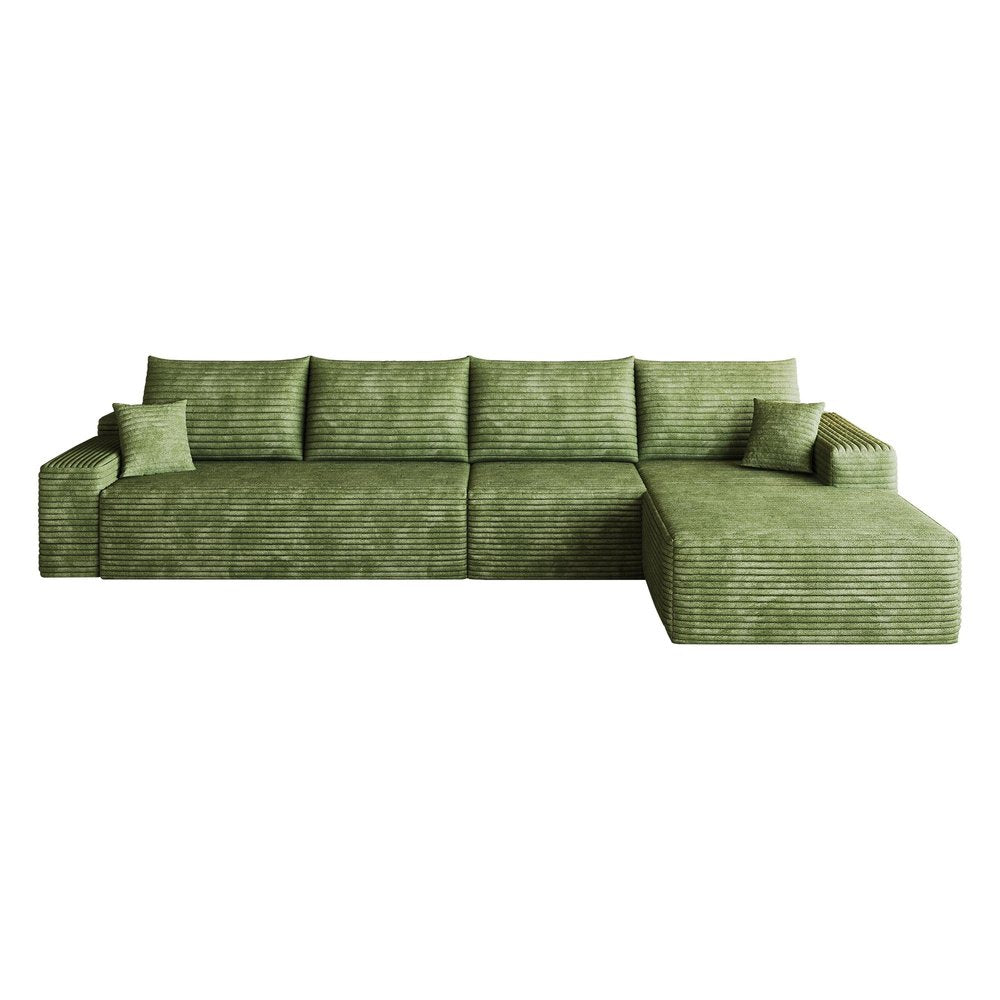 Green Corduroy Modular L Shaped Sofa and Chaise Sectional