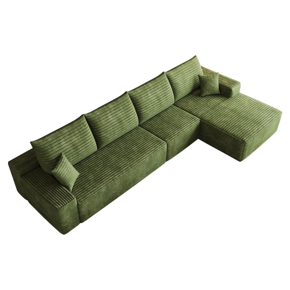 Green Corduroy Modular L Shaped Sofa and Chaise Sectional