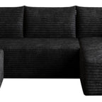95" Black Corduroy Modular Chaise Style Sofa With Ottoman And Toss Pillows