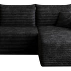 95" Black Corduroy Modular Chaise Style Sofa With Ottoman And Toss Pillows