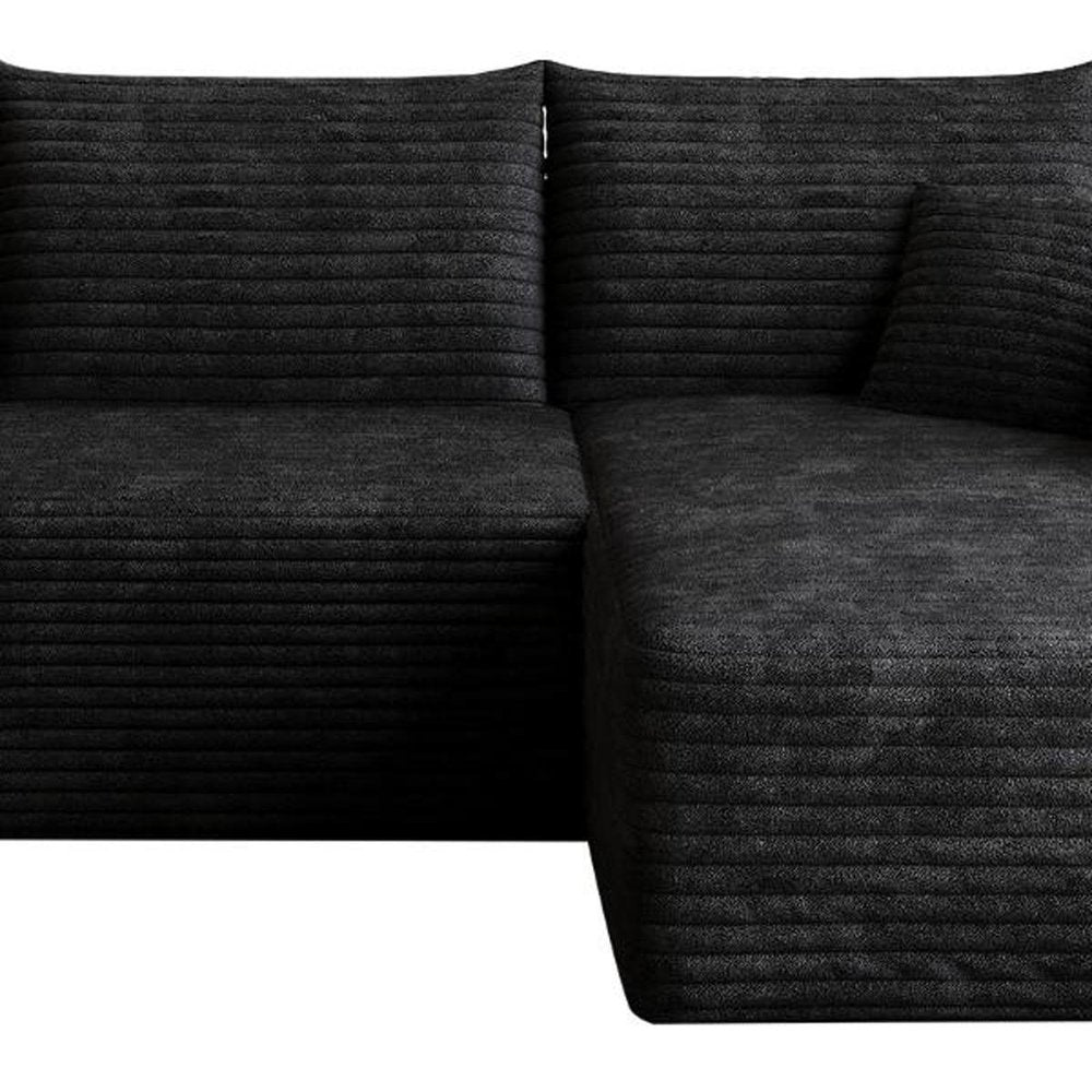 95" Black Corduroy Modular Chaise Style Sofa With Ottoman And Toss Pillows