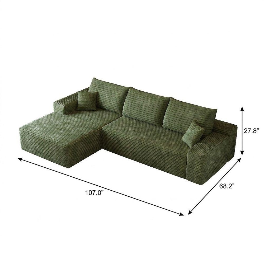 Green Corduroy Modular L Shaped Sofa and Chaise Sectional