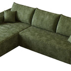 Green Corduroy Modular L Shaped Sofa and Chaise Sectional