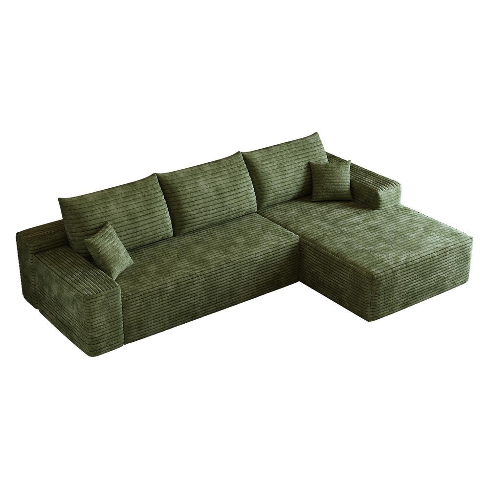 Green Corduroy Modular L Shaped Sofa and Chaise Sectional