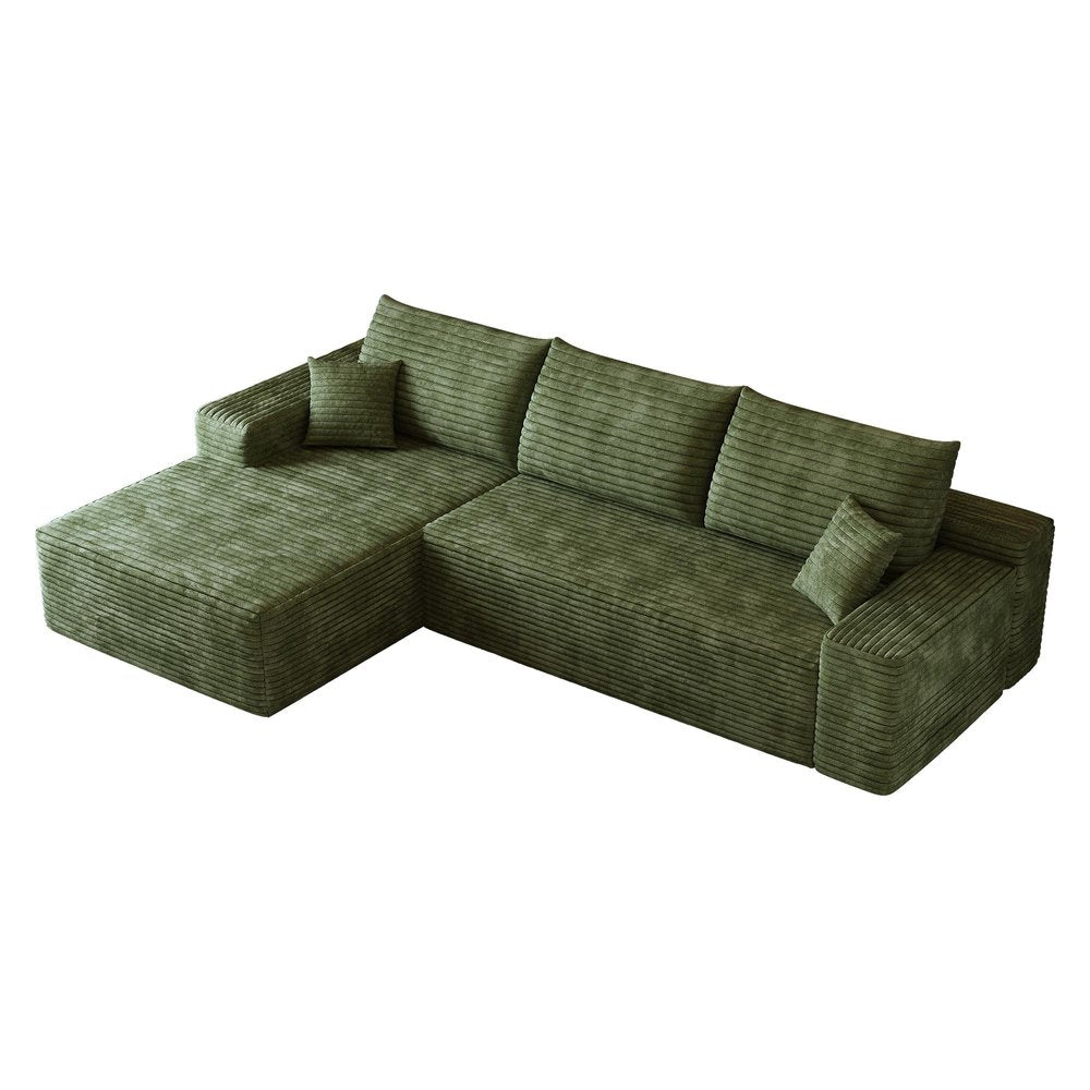 Green Corduroy Modular L Shaped Sofa and Chaise Sectional