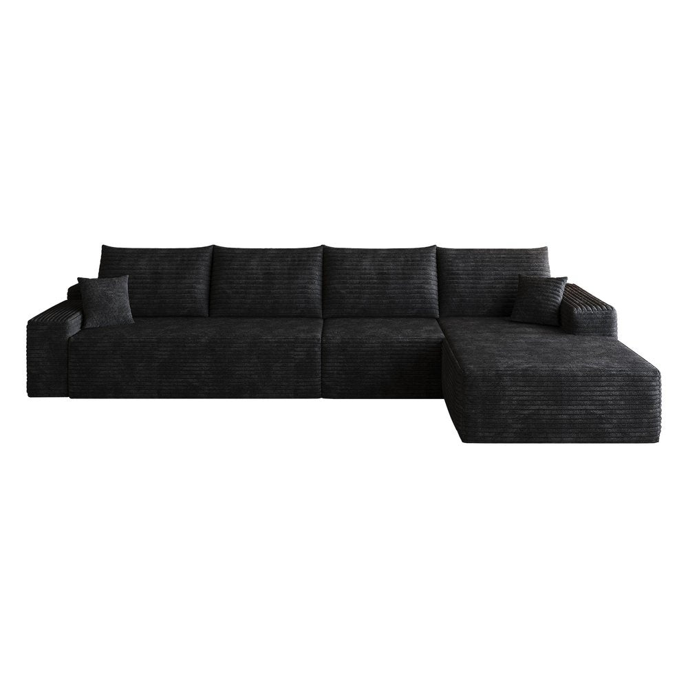 Black Corduroy Modular L Shaped Sofa and Chaise Sectional
