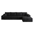 Black Corduroy Modular L Shaped Sofa and Chaise Sectional