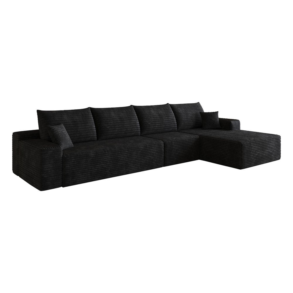 Black Corduroy Modular L Shaped Sofa and Chaise Sectional