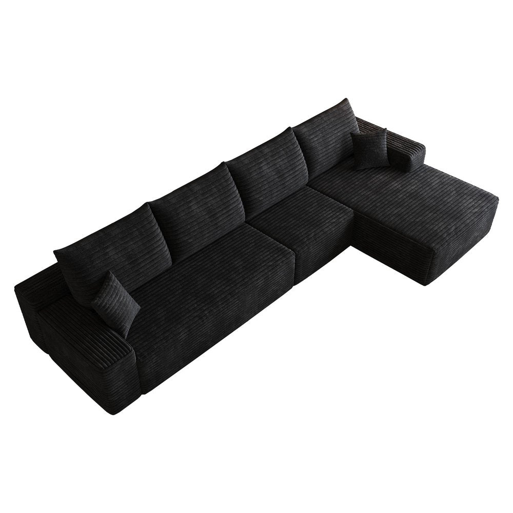 Black Corduroy Modular L Shaped Sofa and Chaise Sectional