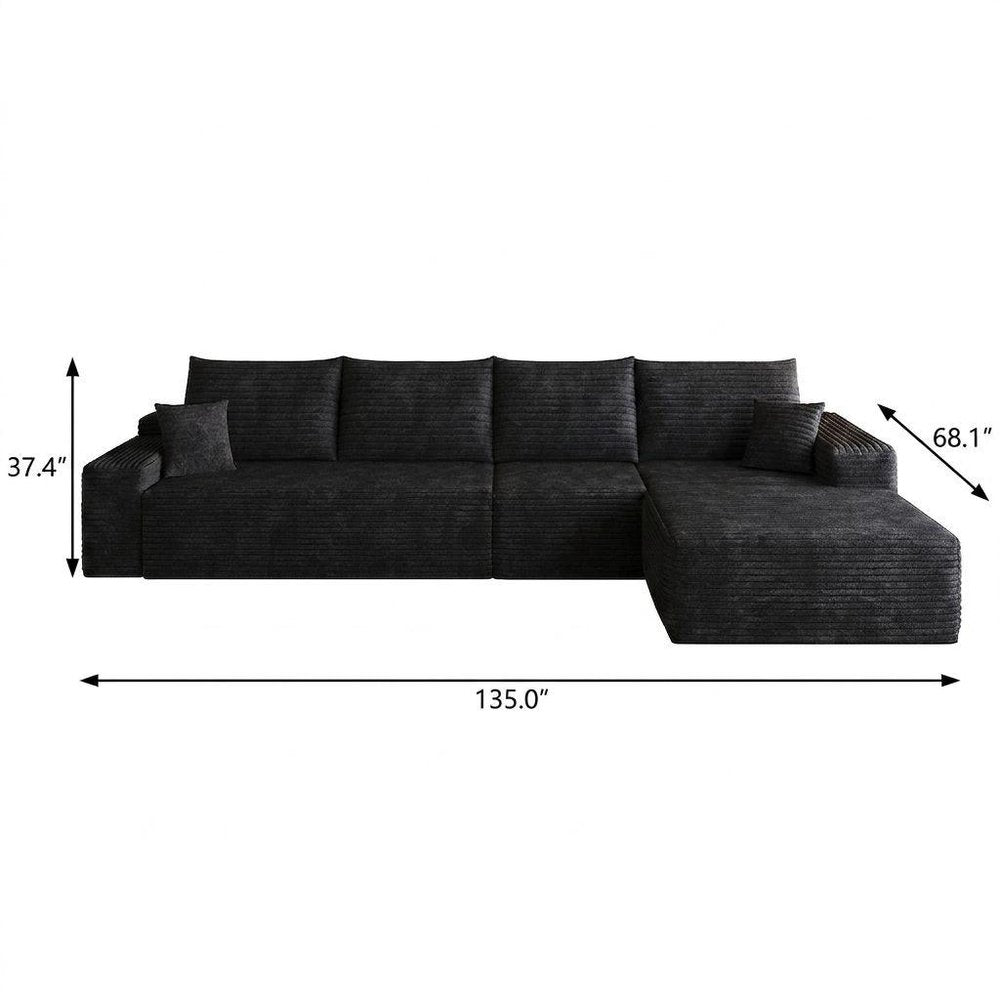 Black Corduroy Modular L Shaped Sofa and Chaise Sectional