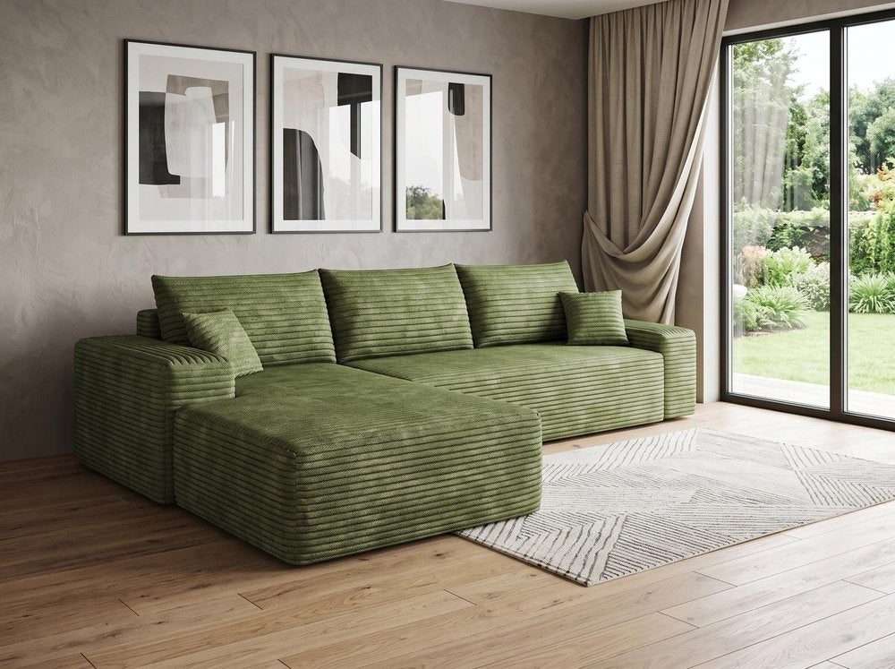 Green Corduroy Modular L Shaped Sofa and Chaise Sectional