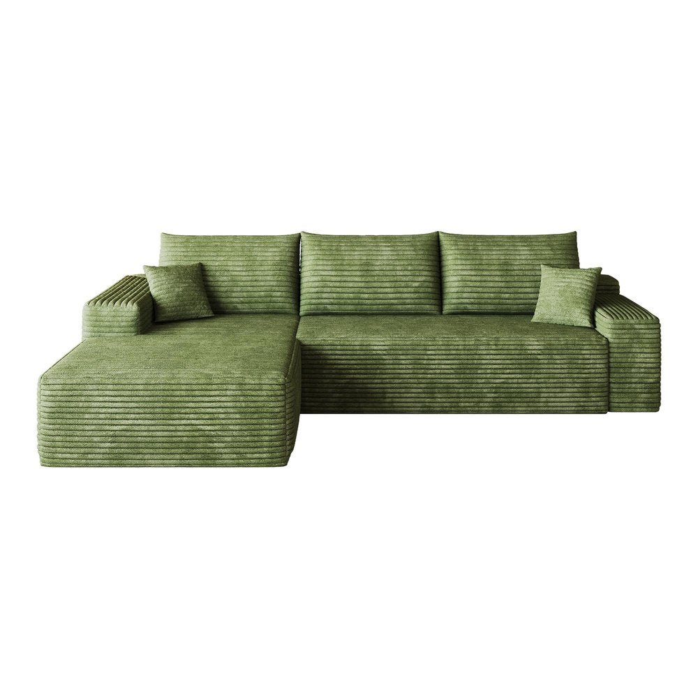 Green Corduroy Modular L Shaped Sofa and Chaise Sectional