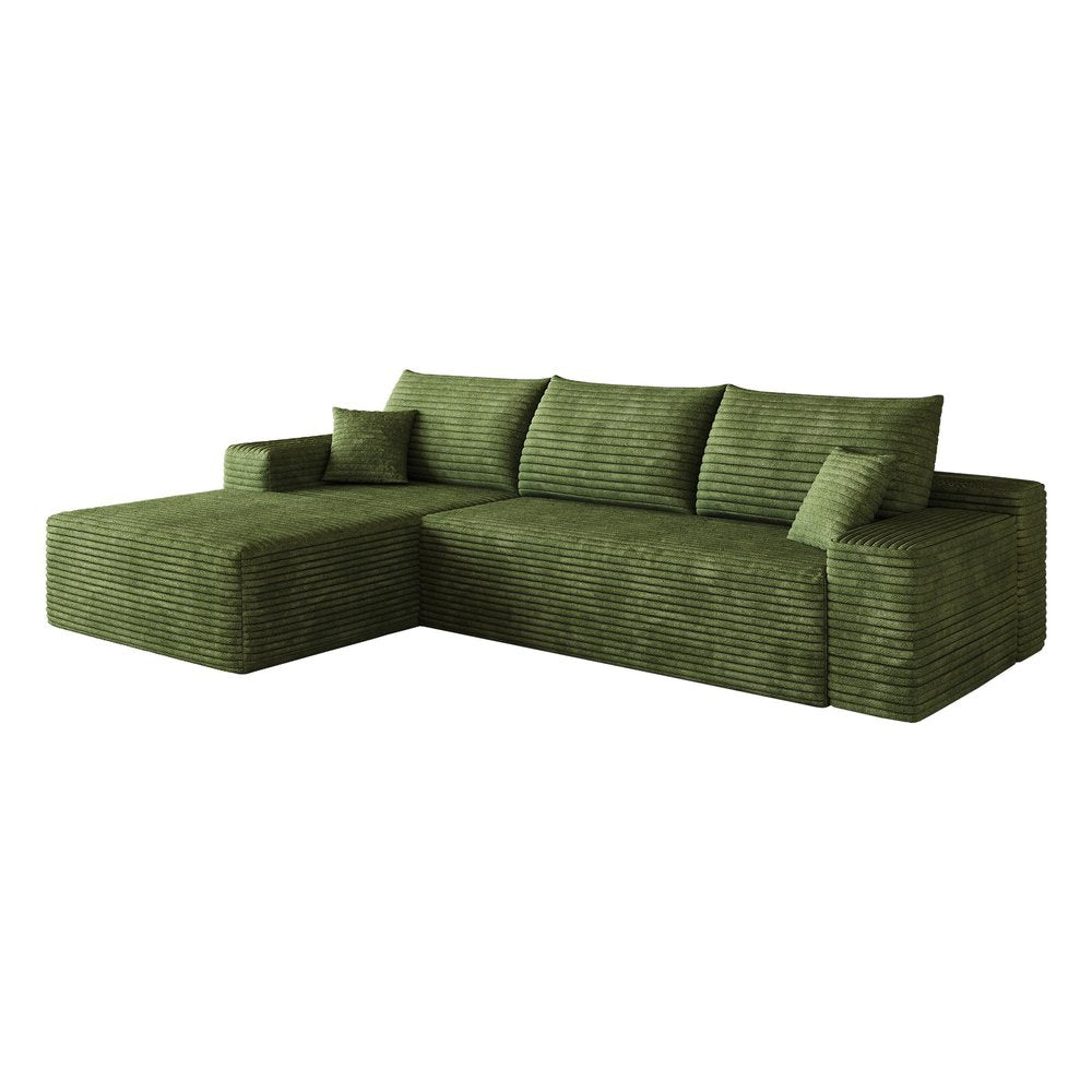 Green Corduroy Modular L Shaped Sofa and Chaise Sectional