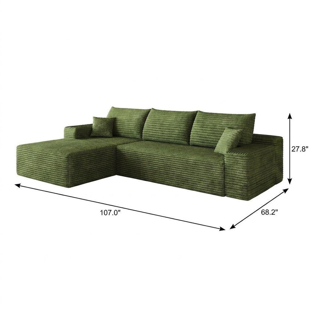 Green Corduroy Modular L Shaped Sofa and Chaise Sectional