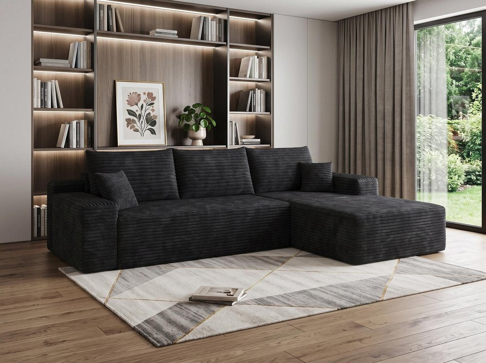 Black Corduroy Modular L Shaped Sofa and Chaise Sectional