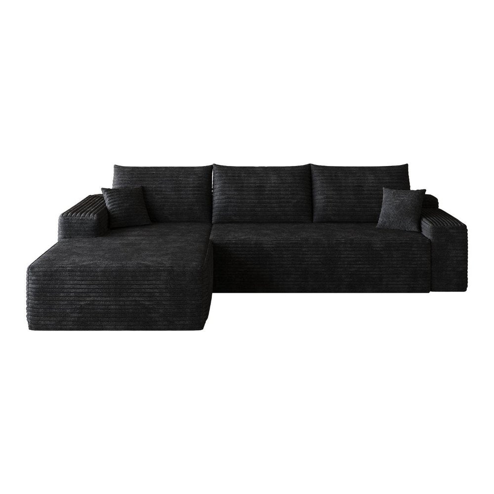 Black Corduroy Modular L Shaped Sofa and Chaise Sectional