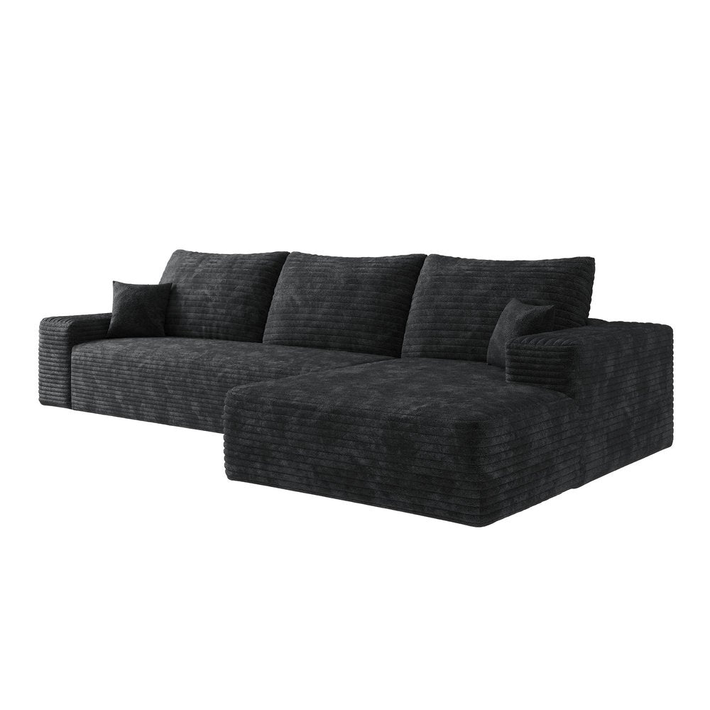 Black Corduroy Modular L Shaped Sofa and Chaise Sectional
