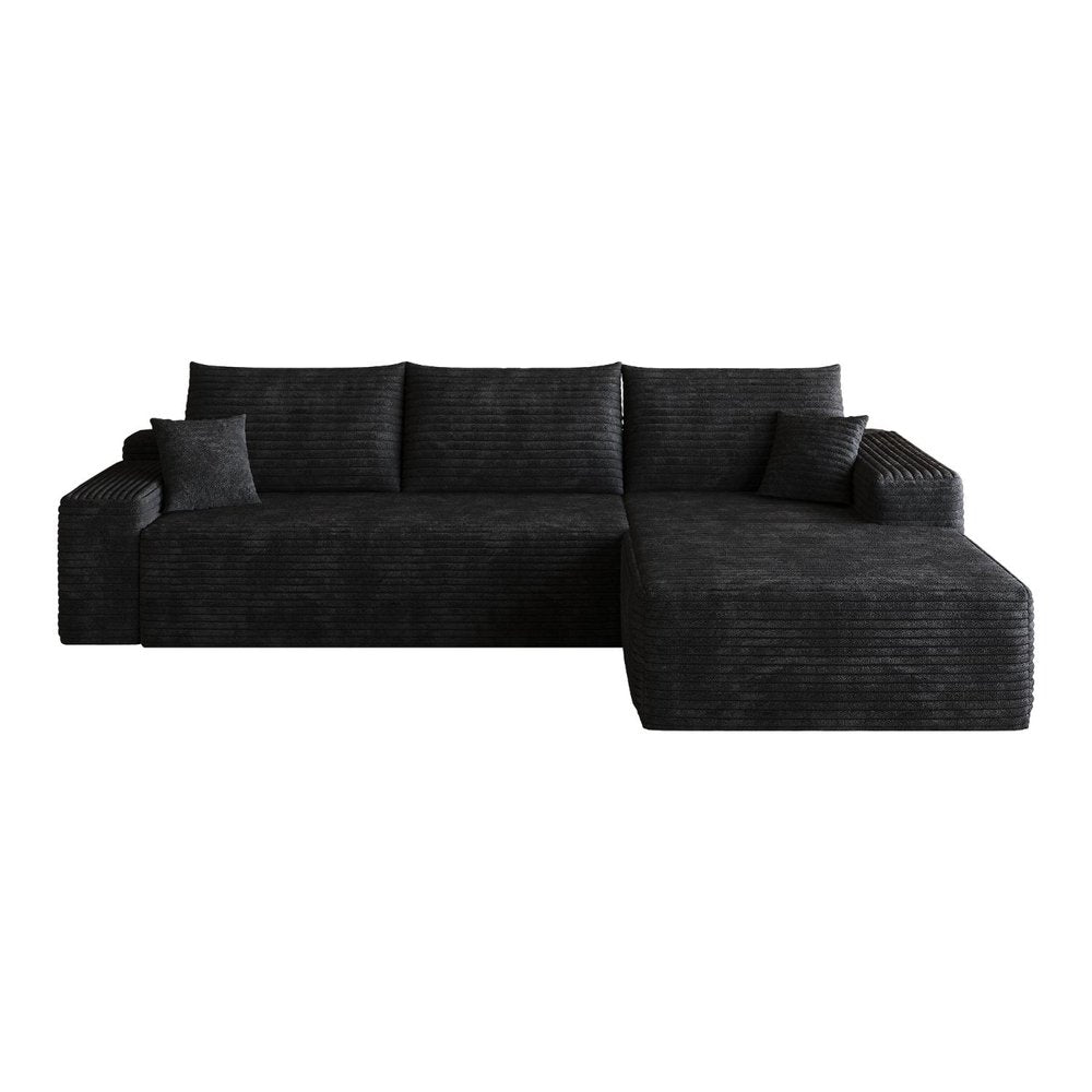 Black Corduroy Modular L Shaped Sofa and Chaise Sectional