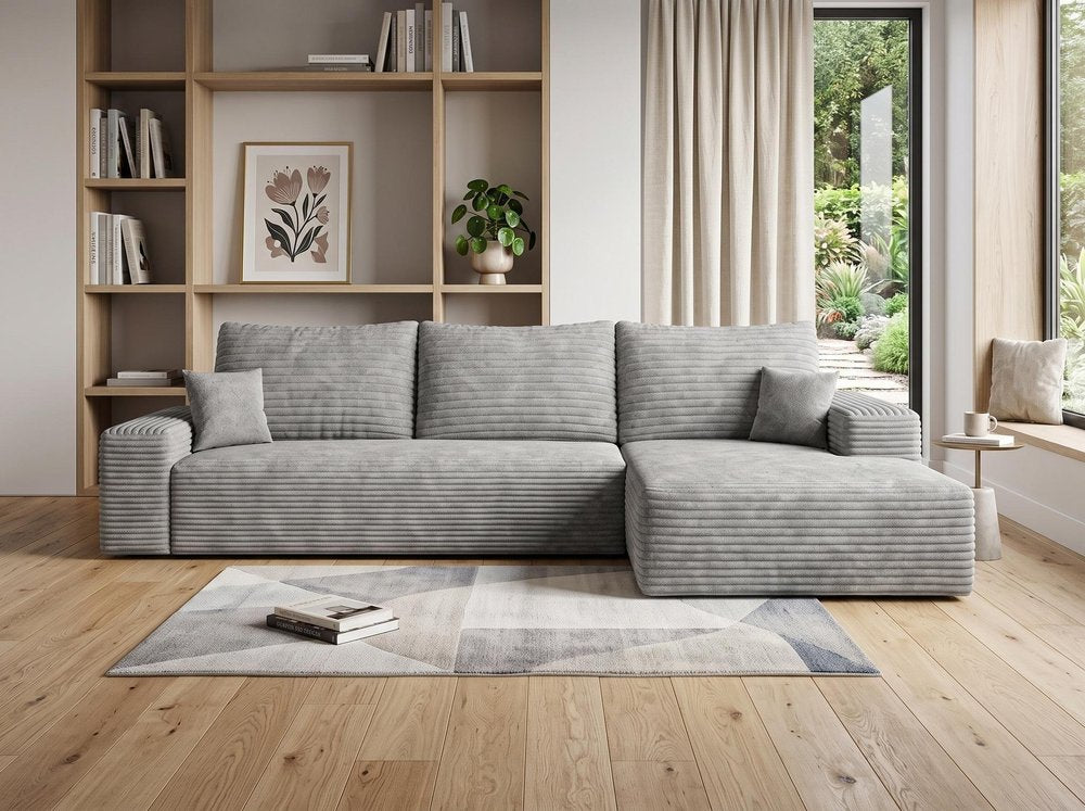 Gray Corduroy Modular L Shaped Sofa and Chaise Sectional