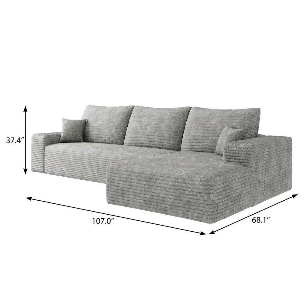 Gray Corduroy Modular L Shaped Sofa and Chaise Sectional