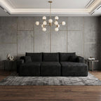 95" Black Corduroy Modular Chaise Style Sofa With Ottoman And Toss Pillows