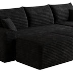 95" Black Corduroy Modular Chaise Style Sofa With Ottoman And Toss Pillows