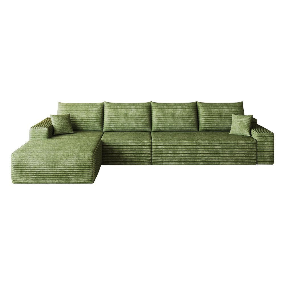 Green Corduroy Modular L Shaped Sofa and Chaise Sectional