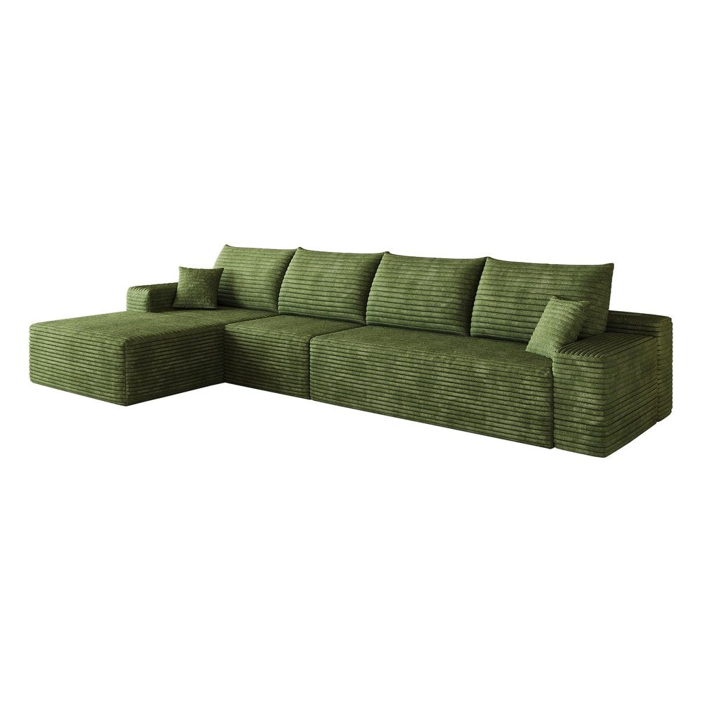 Green Corduroy Modular L Shaped Sofa and Chaise Sectional