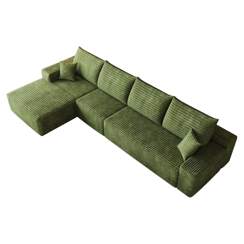 Green Corduroy Modular L Shaped Sofa and Chaise Sectional