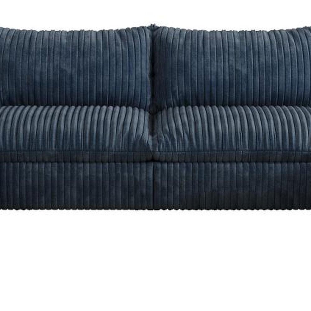 158" Blue Corduroy Modular Sofa With Ottoman And Toss Pillows
