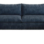 158" Blue Corduroy Modular Sofa With Ottoman And Toss Pillows