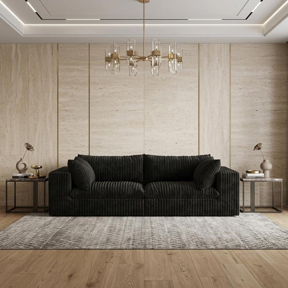 79" Black Corduroy Modular Sofa With Toss Pillows