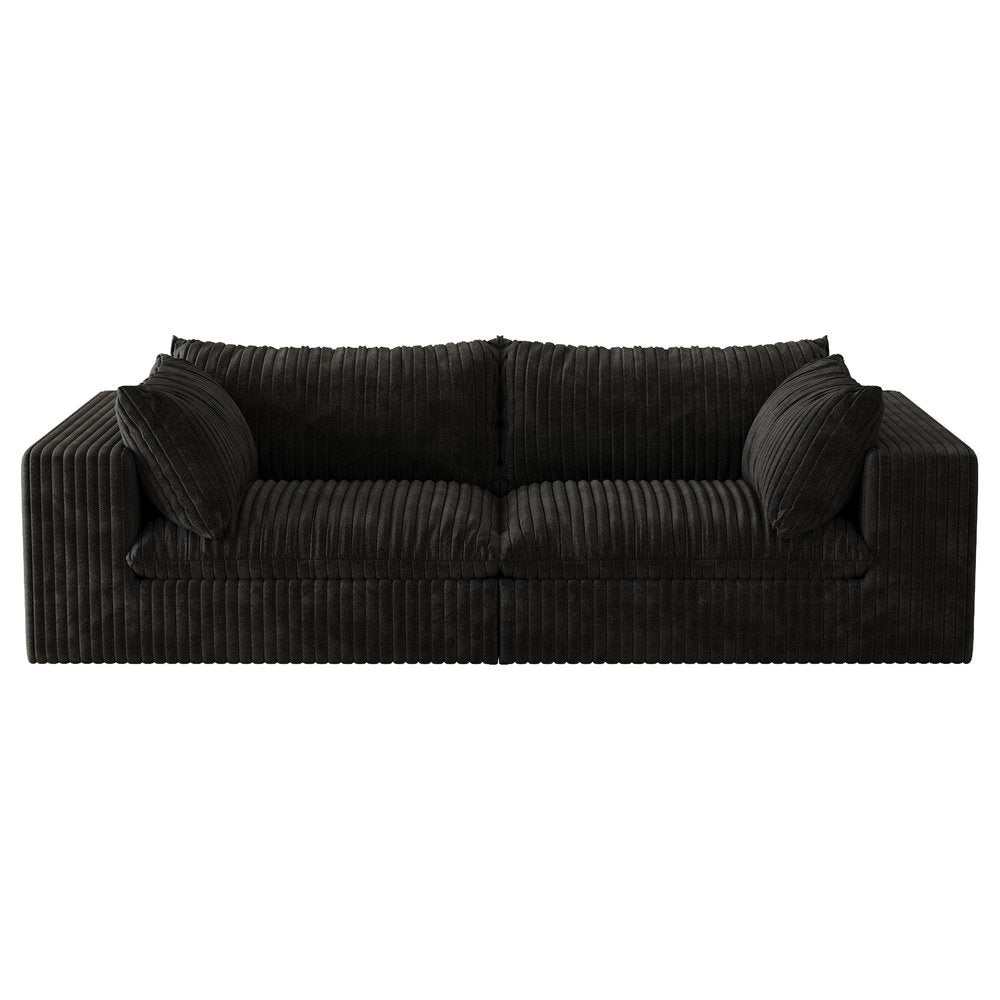 79" Black Corduroy Modular Sofa With Toss Pillows