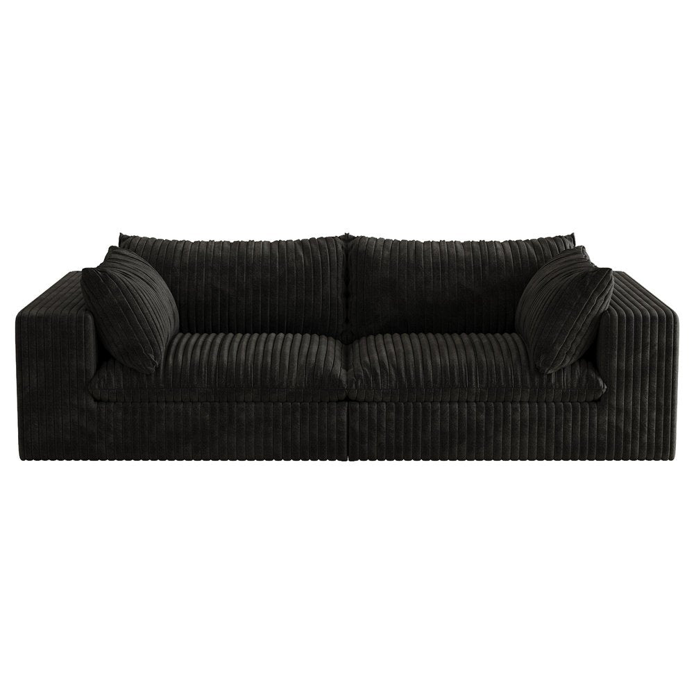 79" Black Corduroy Modular Sofa With Toss Pillows
