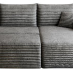 95" Dark Gray Corduroy Modular Chaise Style Sofa With Ottoman And Toss Pillows