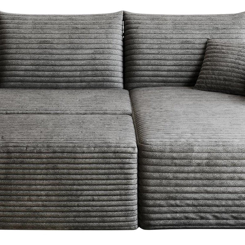 95" Dark Gray Corduroy Modular Chaise Style Sofa With Ottoman And Toss Pillows