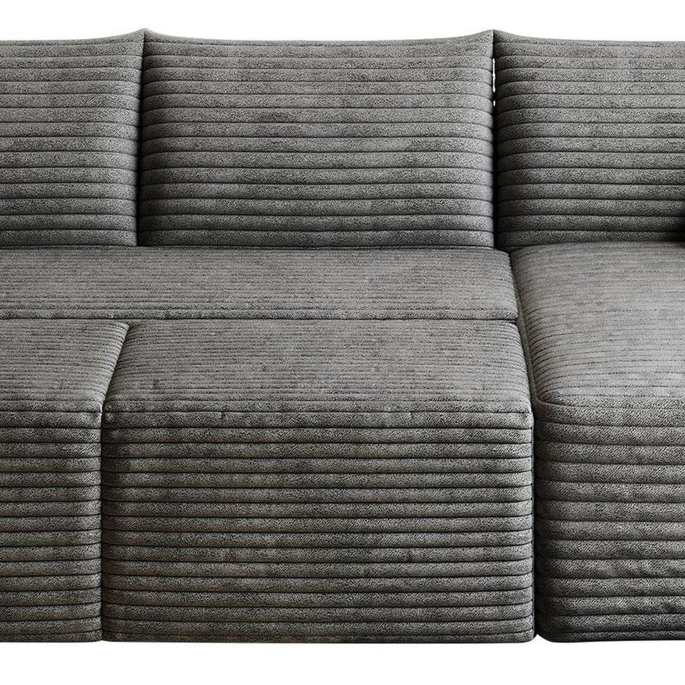 95" Dark Gray Corduroy Modular Chaise Style Sofa With Ottoman And Toss Pillows