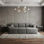 95" Dark Gray Corduroy Modular Chaise Style Sofa With Ottoman And Toss Pillows