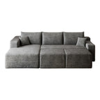 95" Dark Gray Corduroy Modular Chaise Style Sofa With Ottoman And Toss Pillows