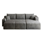 95" Dark Gray Corduroy Modular Chaise Style Sofa With Ottoman And Toss Pillows