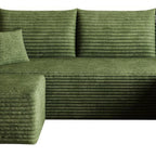 95" Green Corduroy Modular Chaise Style Sofa With Ottoman And Toss Pillows