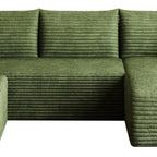 95" Green Corduroy Modular Chaise Style Sofa With Ottoman And Toss Pillows