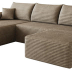107" Camel Corduroy Modular Chaise Style Sofa With Ottoman