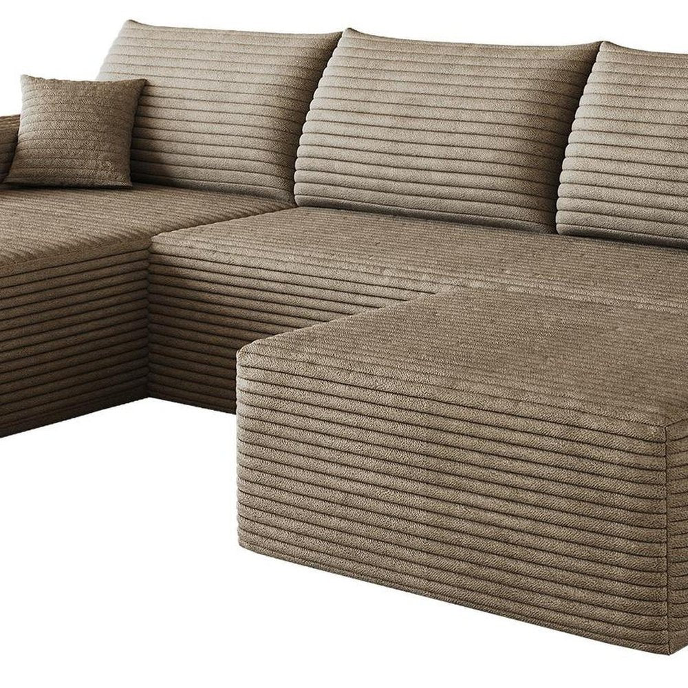 107" Camel Corduroy Modular Chaise Style Sofa With Ottoman